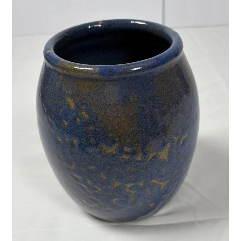 Studio Art Pottery Vase Blue Brown Glaze Handmade Ceramic Signed Robinson